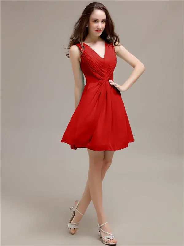 V-Neck Short A-Line Knee length Bridesmaid Dresses