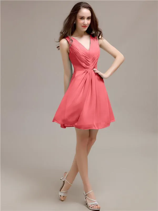 V-Neck Short A-Line Knee length Bridesmaid Dresses