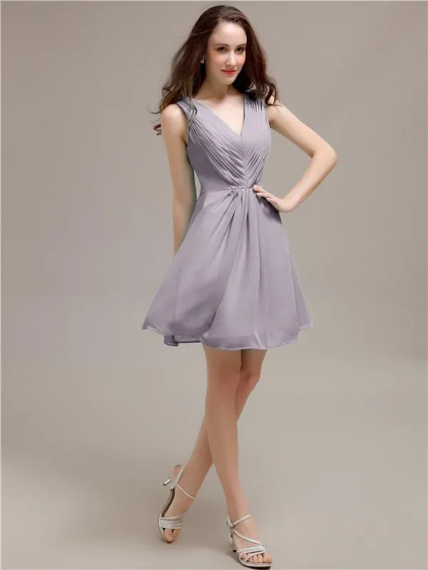 V-Neck Short A-Line Knee length Bridesmaid Dresses