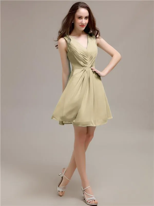 V-Neck Short A-Line Knee length Bridesmaid Dresses