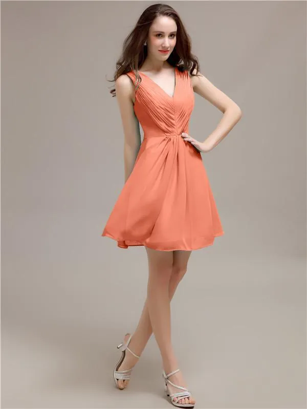 V-Neck Short A-Line Knee length Bridesmaid Dresses