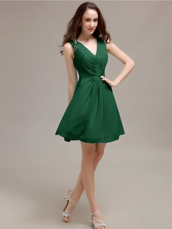 V-Neck Short A-Line Knee length Bridesmaid Dresses