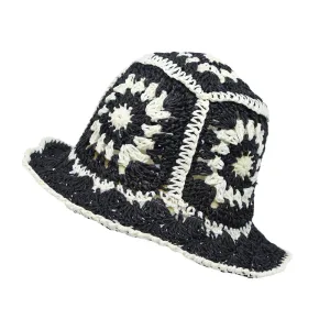 Women Floral Straw Crochet Sun Cap Summer Bowler Foldable Bucket Hat JDH1397