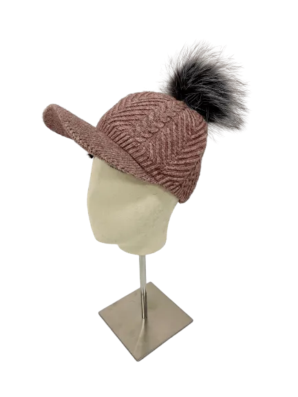 WOOL CAP WITH FOX POMPOM ROSA