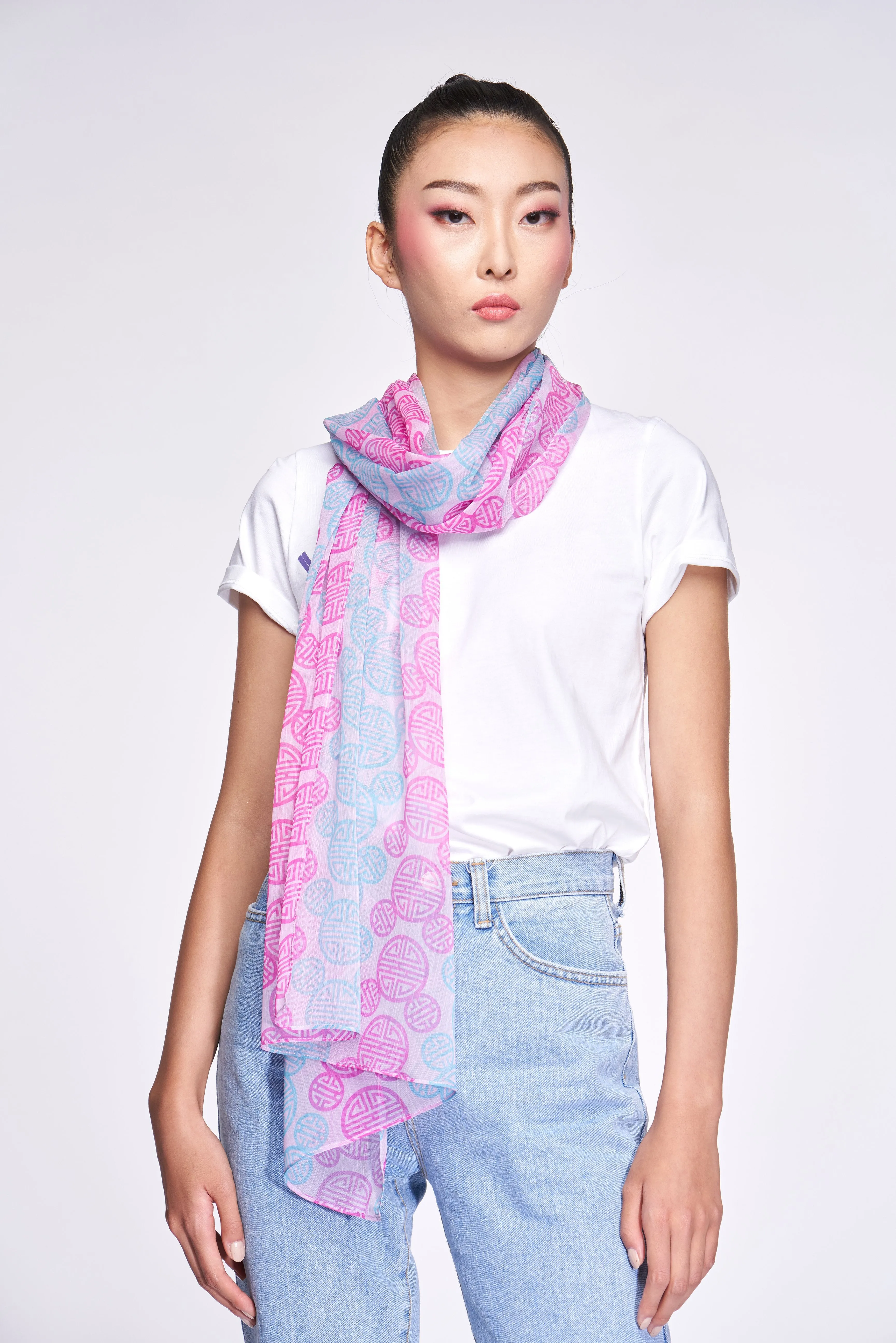 Yi-ming DM Hera Chiffon Scarf (Pink/ Blue)